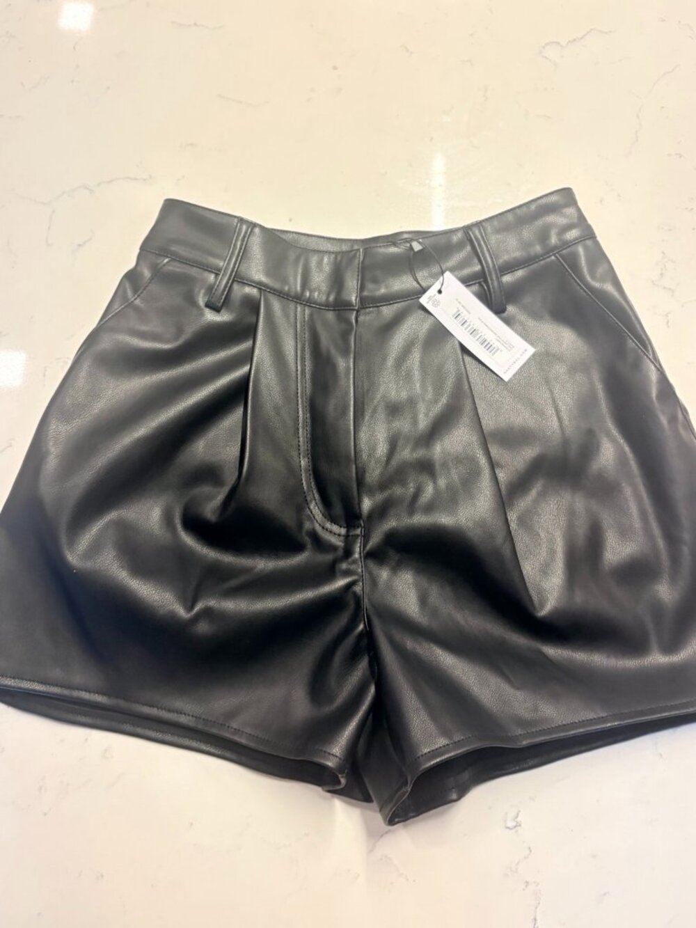 NWT Nasty Gal Black Faux Leather High Waisted Pleated Shorts Size 2